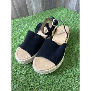 Soda Clip Open Toe Ankle Strap Platform Espadrille Sandal, Black, Size 10